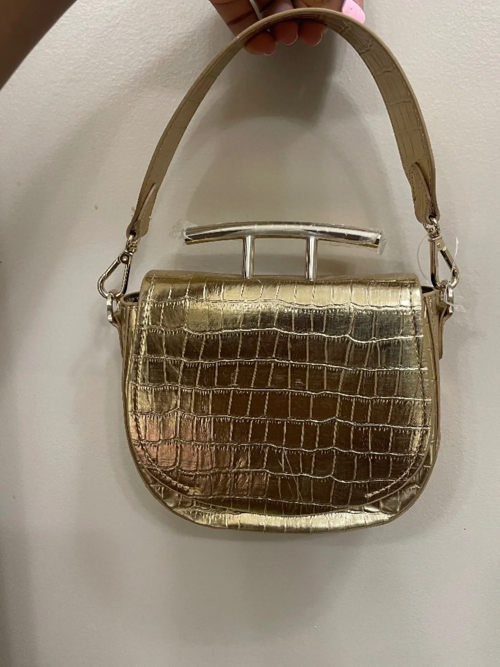 Gold Zara croc print bag purse - Picture 1 of 8